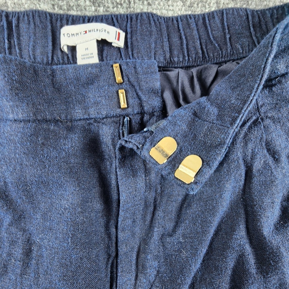 Tommy Hilfiger Womens Navy Blue Linen Blend Pleated Shorts Size M Elastic Back - Picture 7 of 7